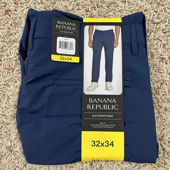 Banana Republic Men's Flat Front Pants Blue, Size 32x34 (New) - Picture 1 of 8